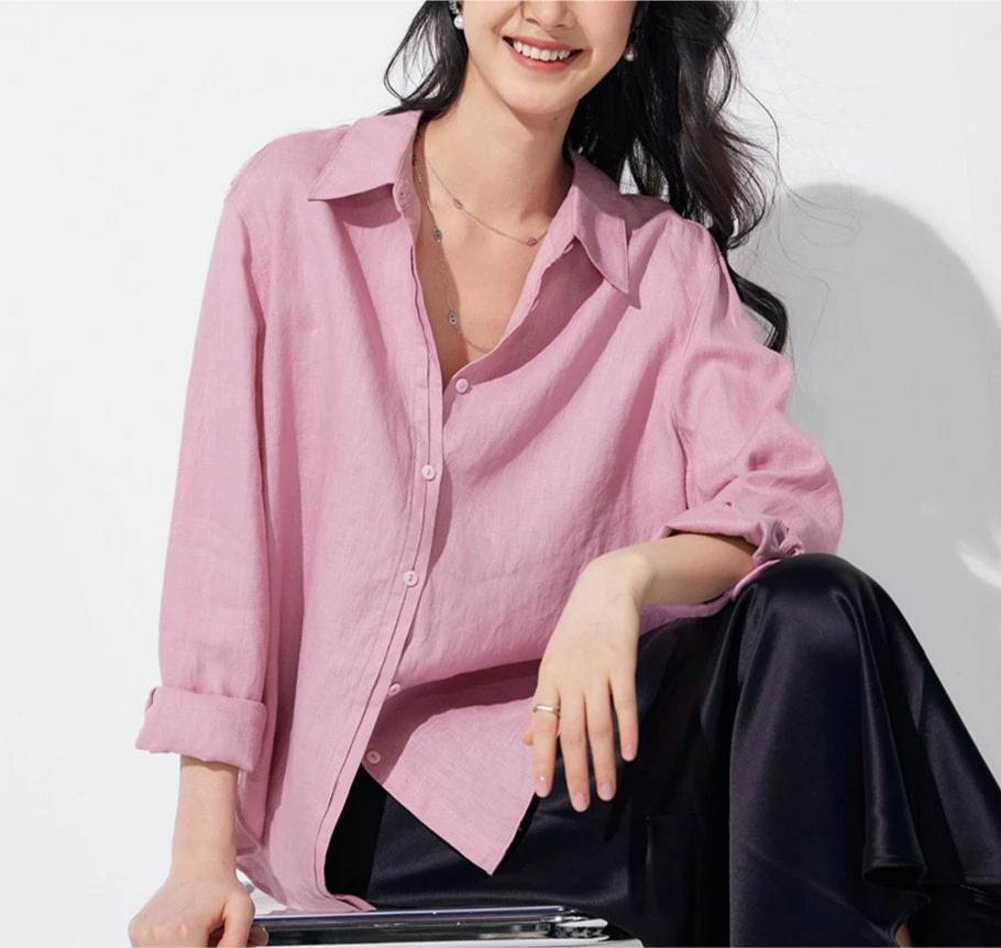 Pure Linen Long-Sleeve Shirt for Women