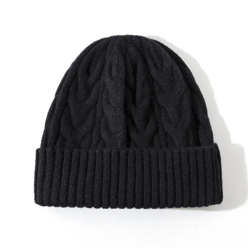 Pure Wool Cable Knit Beanies for Women - black / One Size
