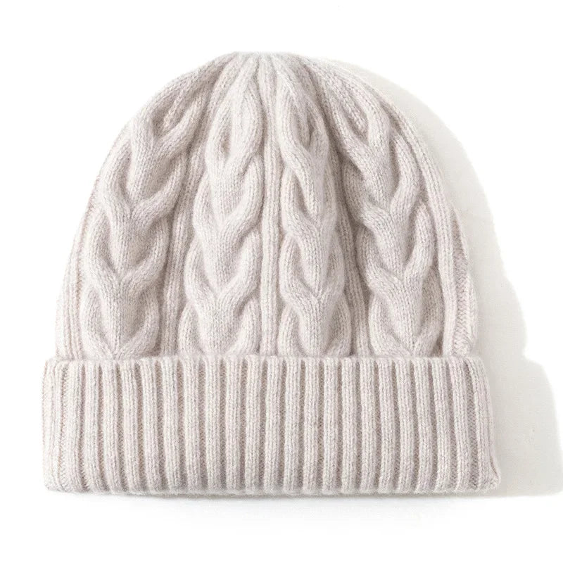 Pure Wool Cable Knit Beanies for Women - Off white / One Size