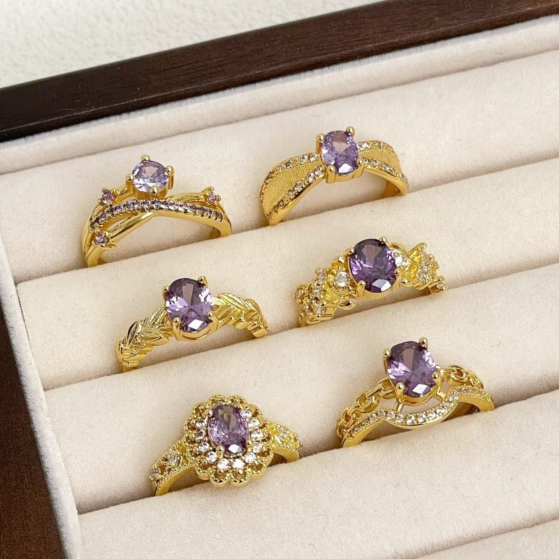 Purple Fire-free Colored Gems Zircon Mid-ancient Brushed Open Ring - electronic accessories