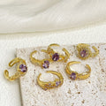 Purple Fire-free Colored Gems Zircon Mid-ancient Brushed Open Ring - electronic accessories