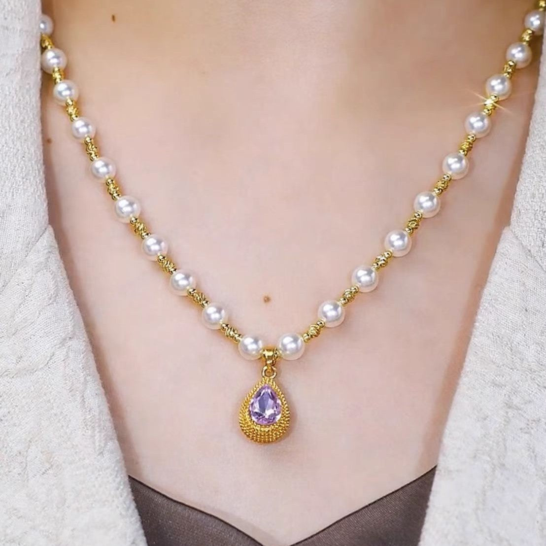 Purple Water Drop Pendant Pearl Necklace - Droplet - electronic accessories