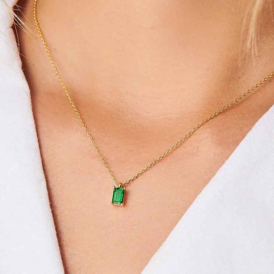 Rectangular 12month Birthday Stone Pendant Colorful Zircon Clavicle Chain - May - electronic accessories