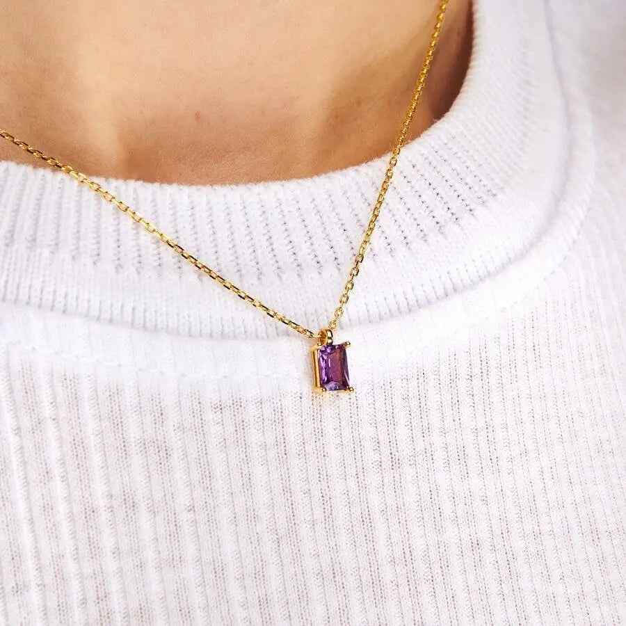 Rectangular 12month Birthday Stone Pendant Colorful Zircon Clavicle Chain - 2 Months - electronic accessories