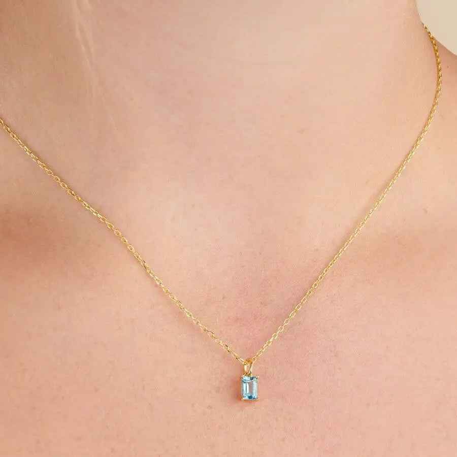 Rectangular 12month Birthday Stone Pendant Colorful Zircon Clavicle Chain - March - electronic accessories
