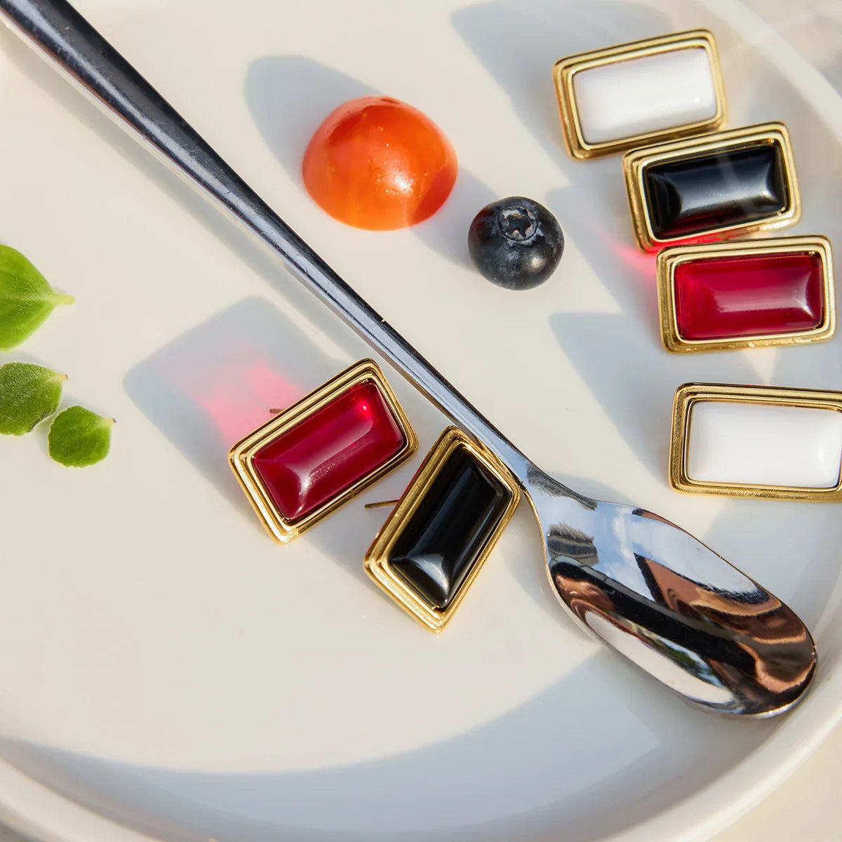 Red Agate Square Earrings Waterproof Stainless Steel