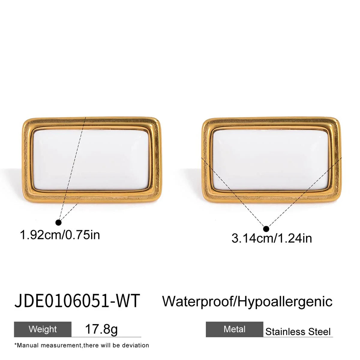 Red Agate Square Earrings Waterproof Stainless Steel - JDE0106051-WT