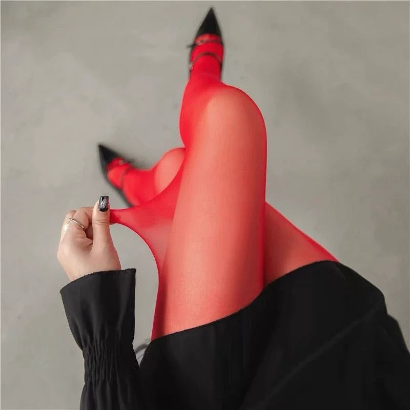 Red Pantyhose Female See Through Tights Women - One Size