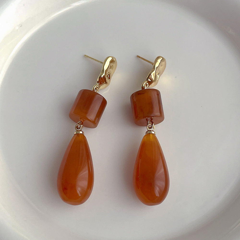 Resin Long Tassel Water Drop Earrings For Women - J156 Amber - electronic accessories