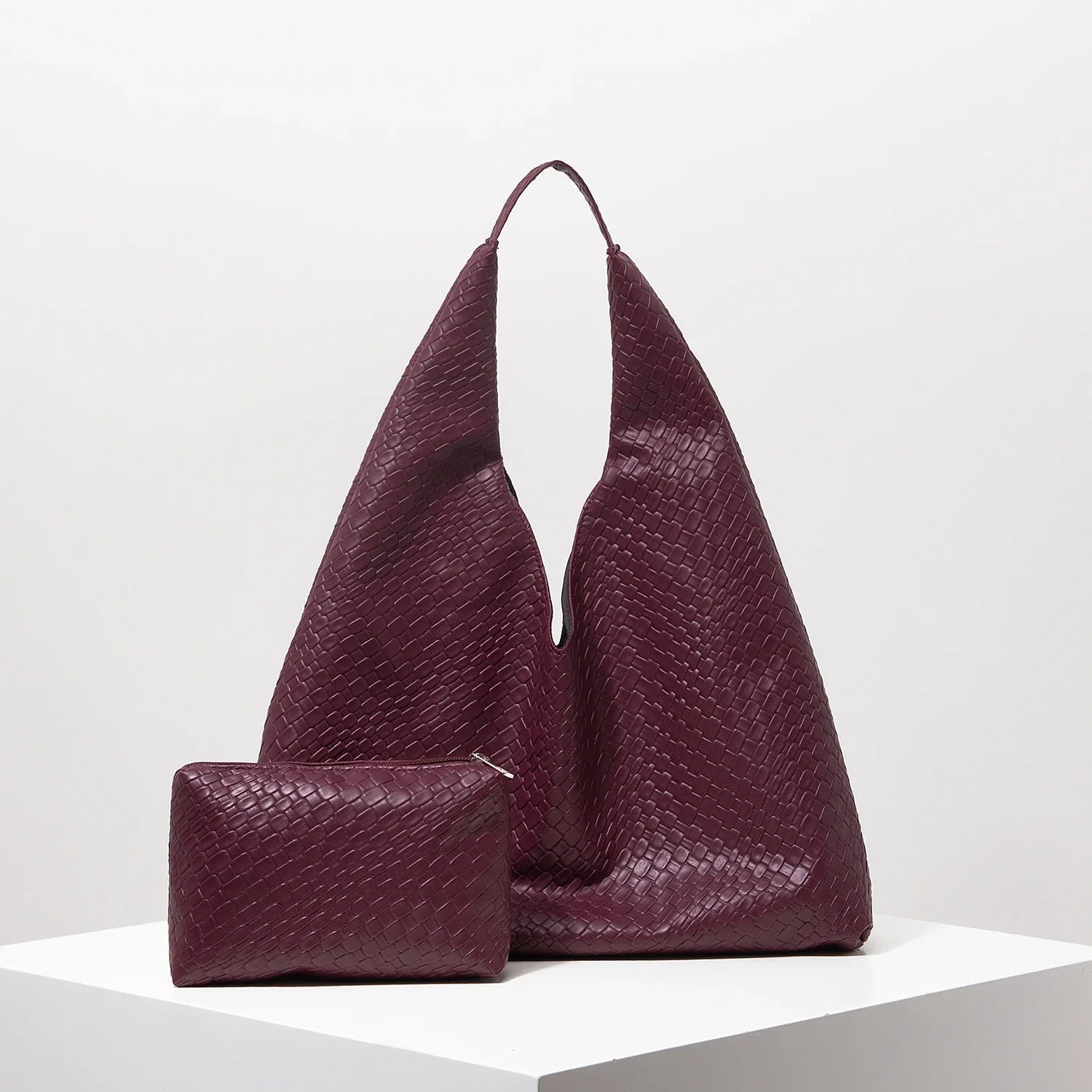 Retro Artificial Leather Woven Pattern Shoulder Bag - Coffee