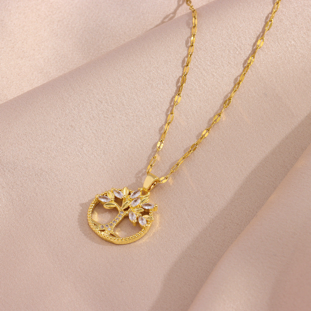 Retro Casual Copper Inlaid Zircon Gold Plated Tree Of Life Pendant - 6113style - electronic accessories