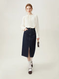 Retro Casual Denim Short Coat Skirt Suit for Women - Skirts / S