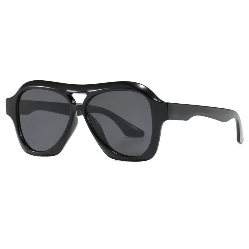 Retro Double Beam Sunglasses Women - black gray / with pouch and cloth