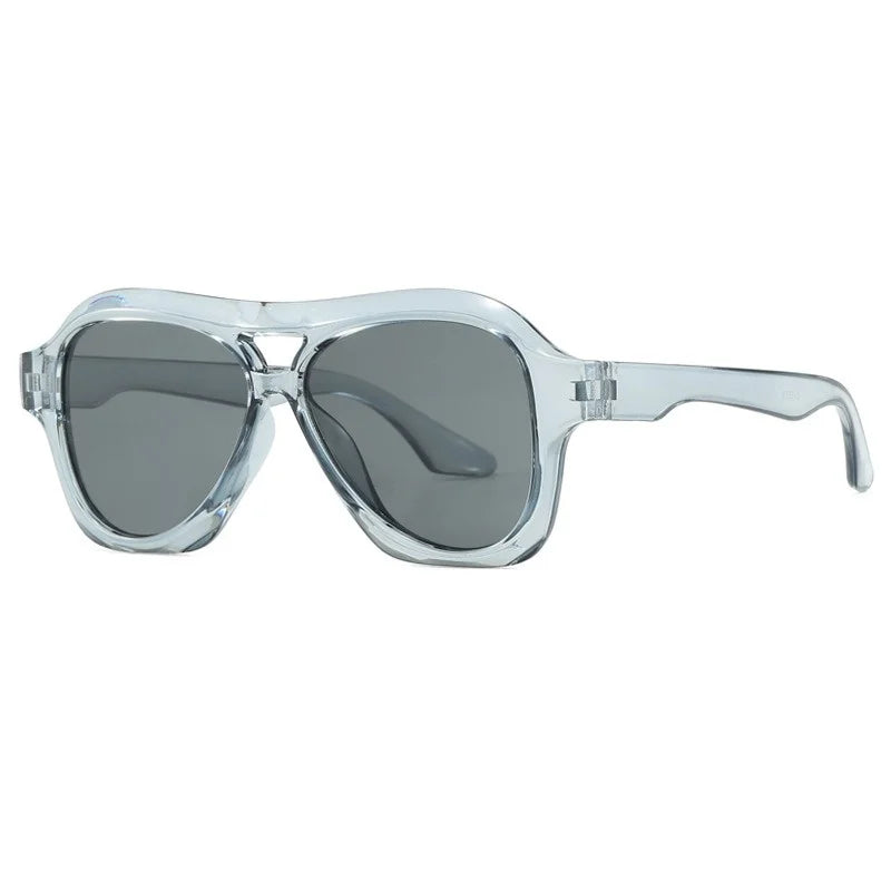 Retro Double Beam Sunglasses Women - clear gray / with pouch and cloth