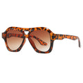 Retro Double Beam Sunglasses Women - leopard gradient tea / with pouch and cloth
