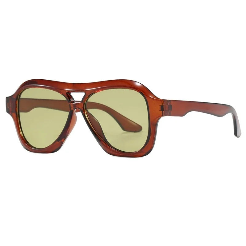 Retro Double Beam Sunglasses Women - tea green yellow / only 1pcs sunglasses
