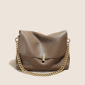 Retro Genuine Leather Large Chain Shoulder Bags For Women - Brown