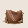 Retro Genuine Leather Large Chain Shoulder Bags For Women - Caramel