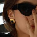 Retro Geometric Ribbed Irregular Ear Studs Stainless Steel - JDE0112028-BK