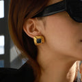 Retro Geometric Ribbed Irregular Ear Studs Stainless Steel - JDE0112028-BK