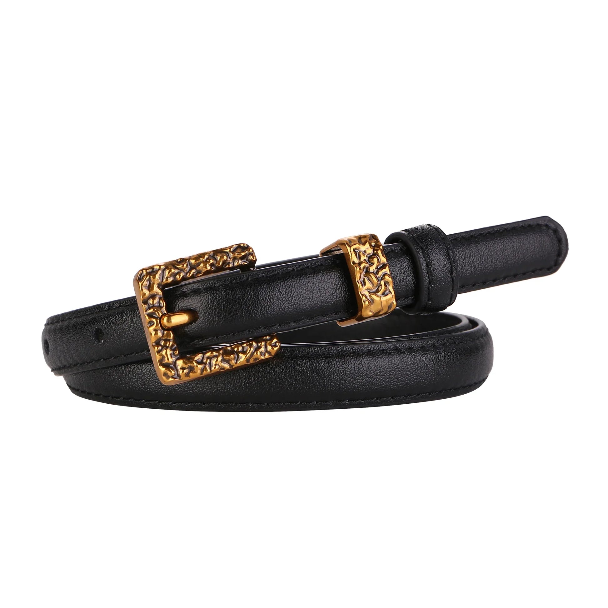 Retro Gold Women Belt Genuine Leather - black / 100cm