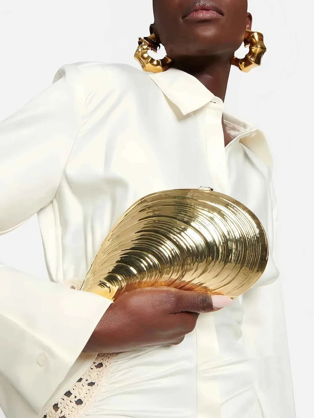 Retro Golden Silver Metal Large Shell Acrylic Bag