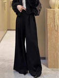 Retro High-end Pleated High-waisted and White Drape Floor Pants for Women - Black / L
