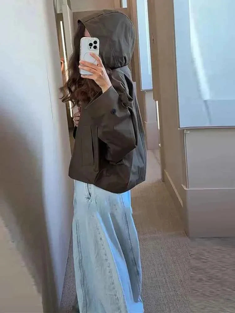 Retro Hooded Short Jacket Women