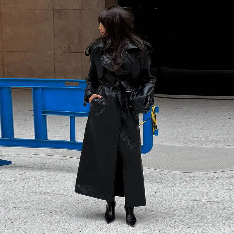 Retro Leather Women’s Coats - black / L