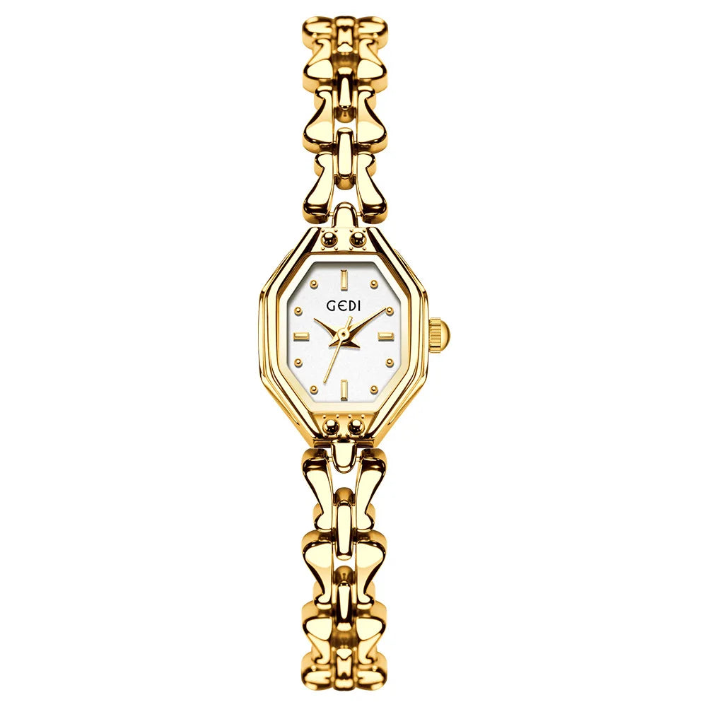 Retro Metal Bracelets high-end Waterproof Women Fashion Quartz Wristwatches - Gold white