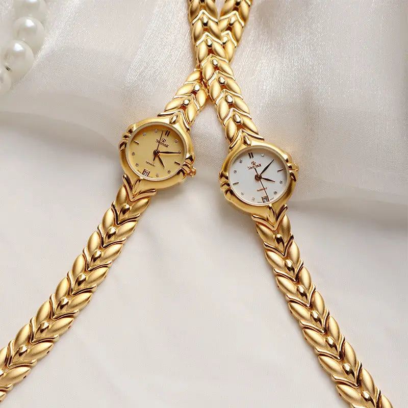 Retro Minority Round Senior Placer Gold Bracelet Women’s All-match Small Watch - electronic accessories