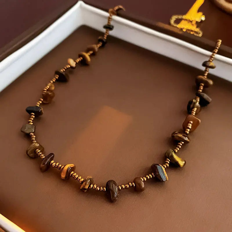 Retro Natural Tigereye Beaded Necklace For Women - Tiger Eye - electronic accessories