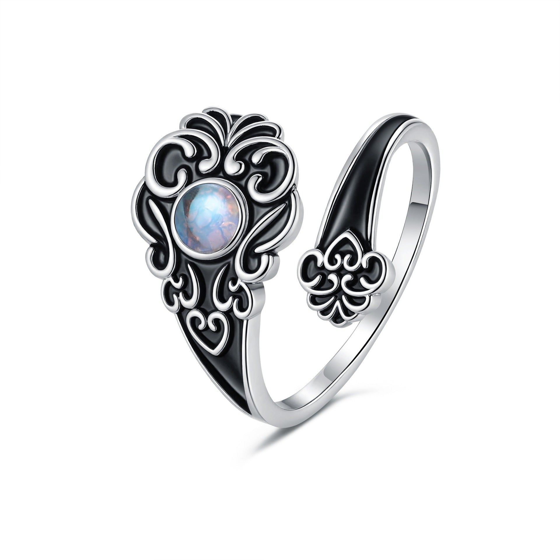 Retro Old Love Opal Ring For Women - White Gold Color / Adjustable Opening - electronic accessories