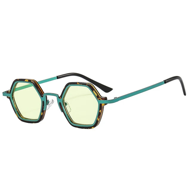 Retro Polygon Square Sunglasses Women - Pattern green / As the picture