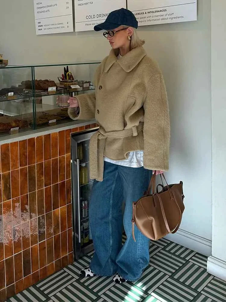 Retro Side Buttons Plush Short Coat Women