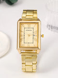 Retro Simple Stylish Square Dial Calendar Quartz Watch - Gold - electronic accessories