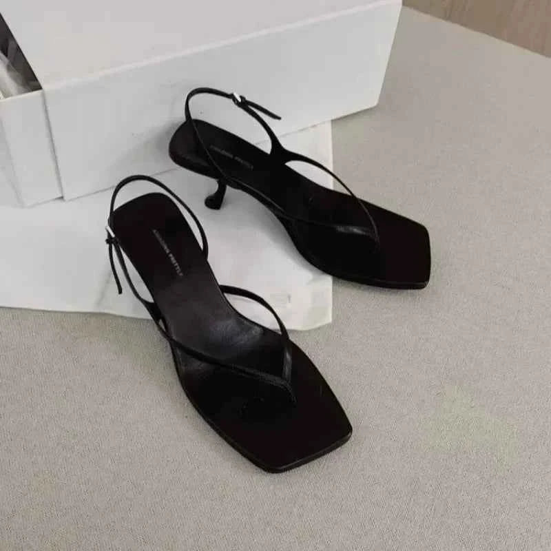 Retro Square Toe Clip Toe Sandals