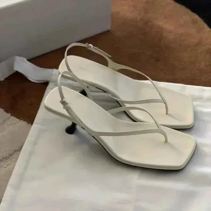 Retro Square Toe Clip Toe Sandals