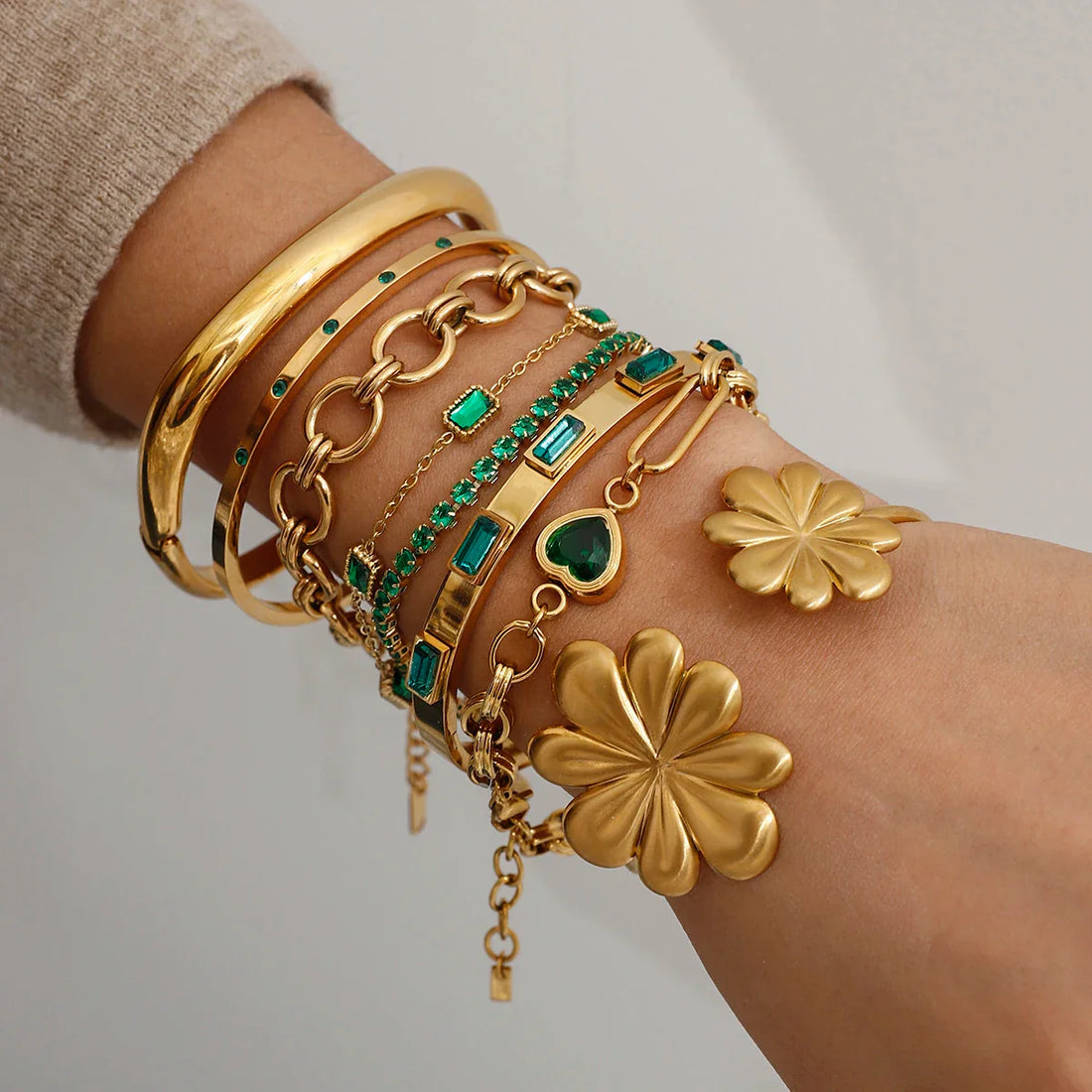 Retro Stainless Steel Green Zircon Bracelet