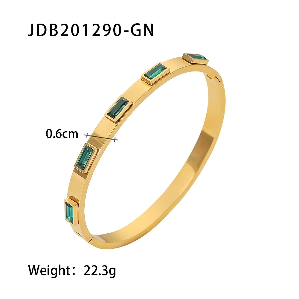 Retro Stainless Steel Green Zircon Bracelet - JDB201290-GN