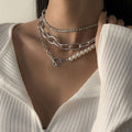 Retro Style Personality Pearl OT Buckle Necklace - 05 Silver - electronic accessories