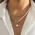 Retro Style Personality Pearl OT Buckle Necklace - Silver - electronic accessories