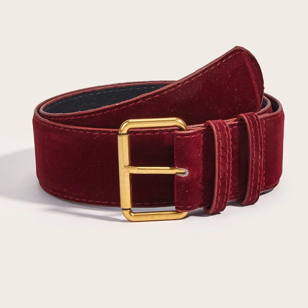 Retro Suede Leather Wide Belt - Red-122cm-