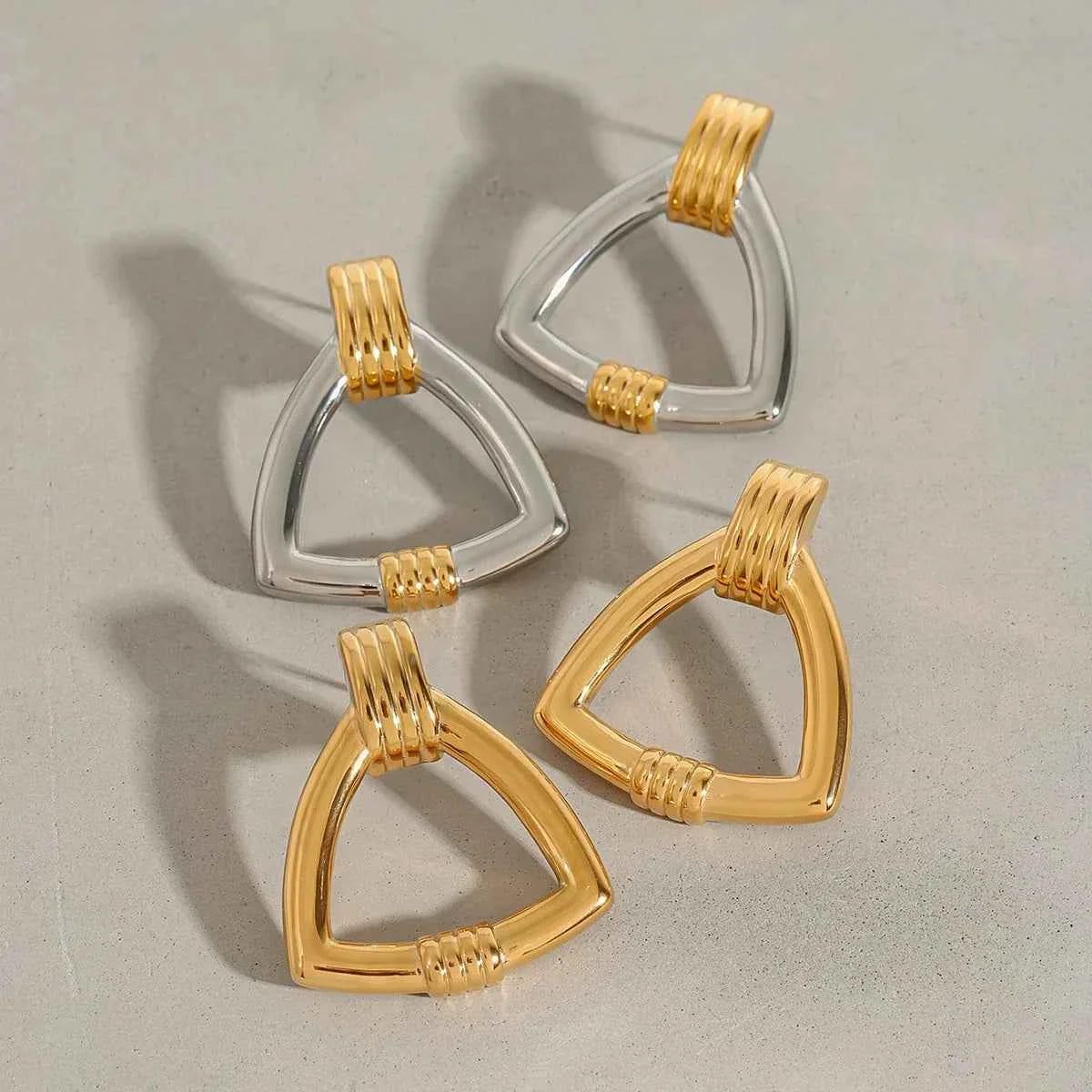 Retro Two tone Ribbed Geometric Earrings