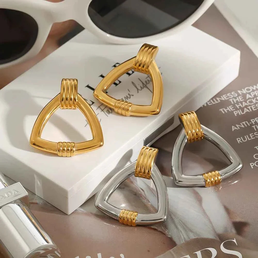 Retro Two tone Ribbed Geometric Earrings