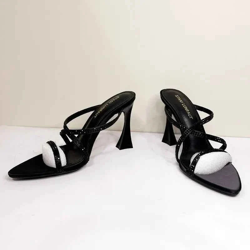 Rhinestone Satin Modern Heeled Sandal Women