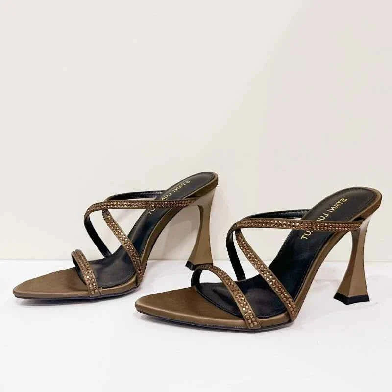 Rhinestone Satin Modern Heeled Sandal Women