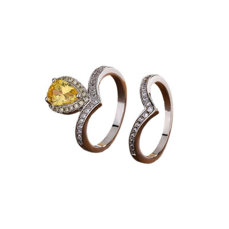 Ring Full Diamond V Word Fashion Fully-inlaid Yellow - electronic accessories