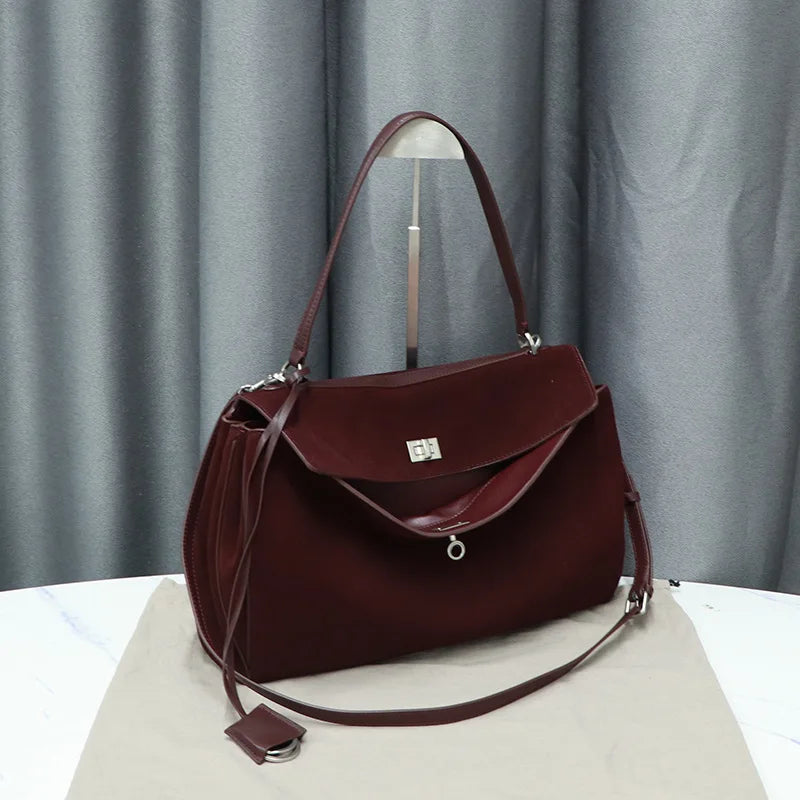 Rodeo Genuine Leather Tote Bag for Women - Burgundysilverbuckle / 28-10-19cm / CHINA