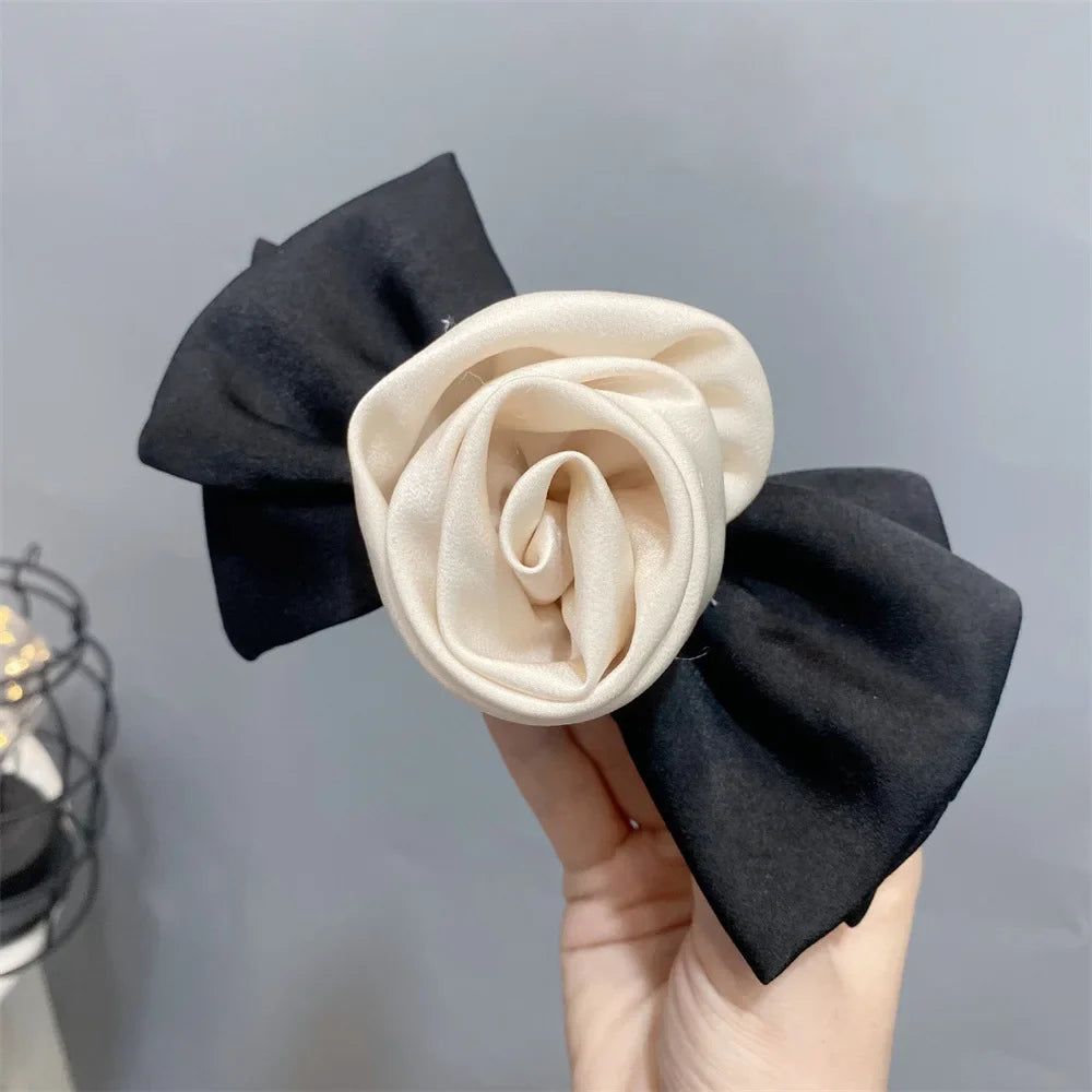 Rose Flower Spring Clip - black